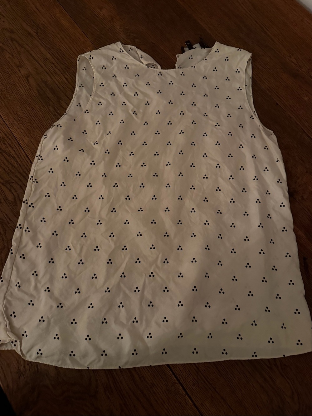 Theory Cream Sleeveless Camisole with Navy Dot Motif